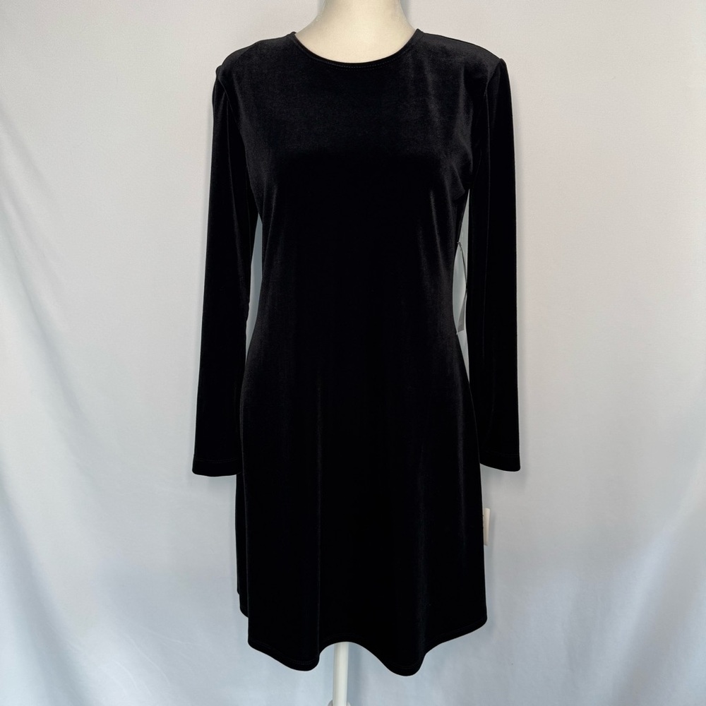 Vintage 90s Social Circles Black Velvet Long Sleeve Dress Goth Grunge Party-NWT